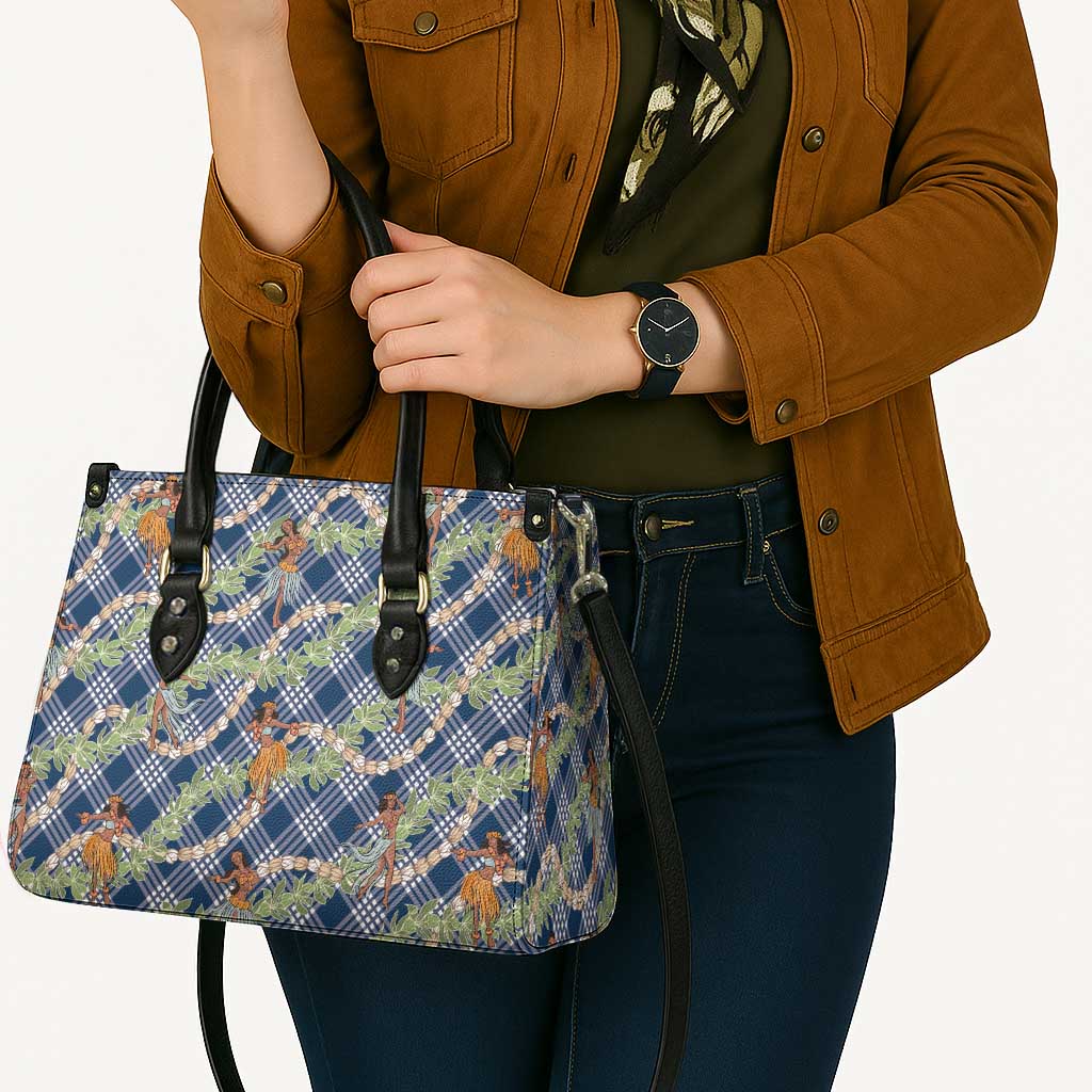 Navy Blue Palaka Hula Girls Seamless Hawaii Aloha Leather Bag - Polynesian Pride