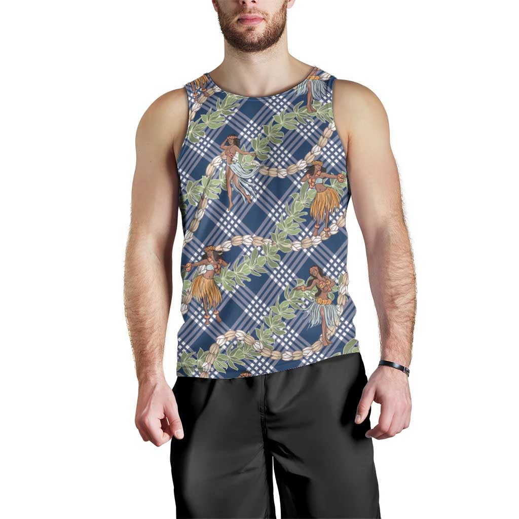 Navy Blue Palaka Hula Girls Seamless Hawaii Aloha Men Tank Top LT7 - Polynesian Pride