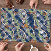 Navy Blue Palaka Hula Girls Seamless Hawaii Aloha Puzzle - Polynesian Pride
