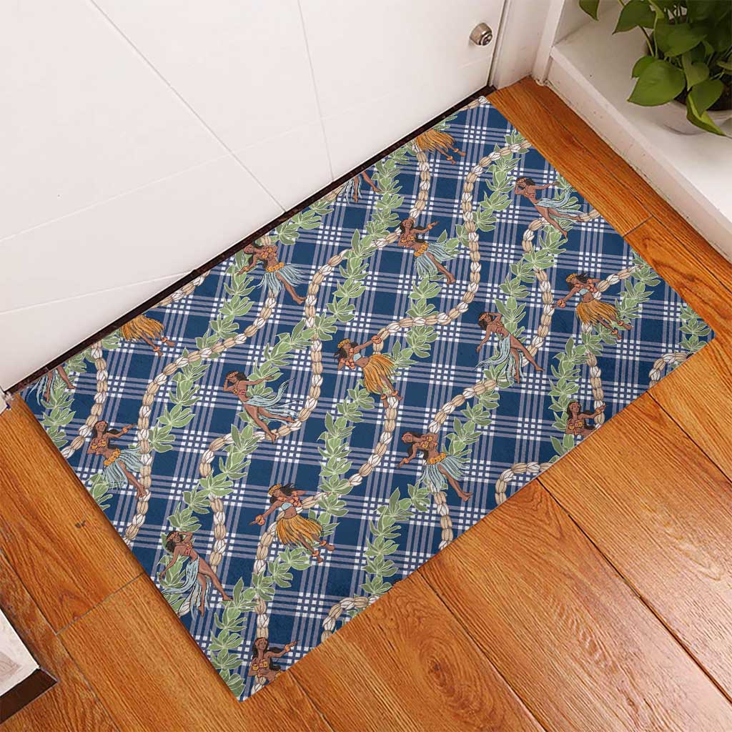 Navy Blue Palaka Hula Girls Seamless Hawaii Aloha Rubber Doormat - Polynesian Pride