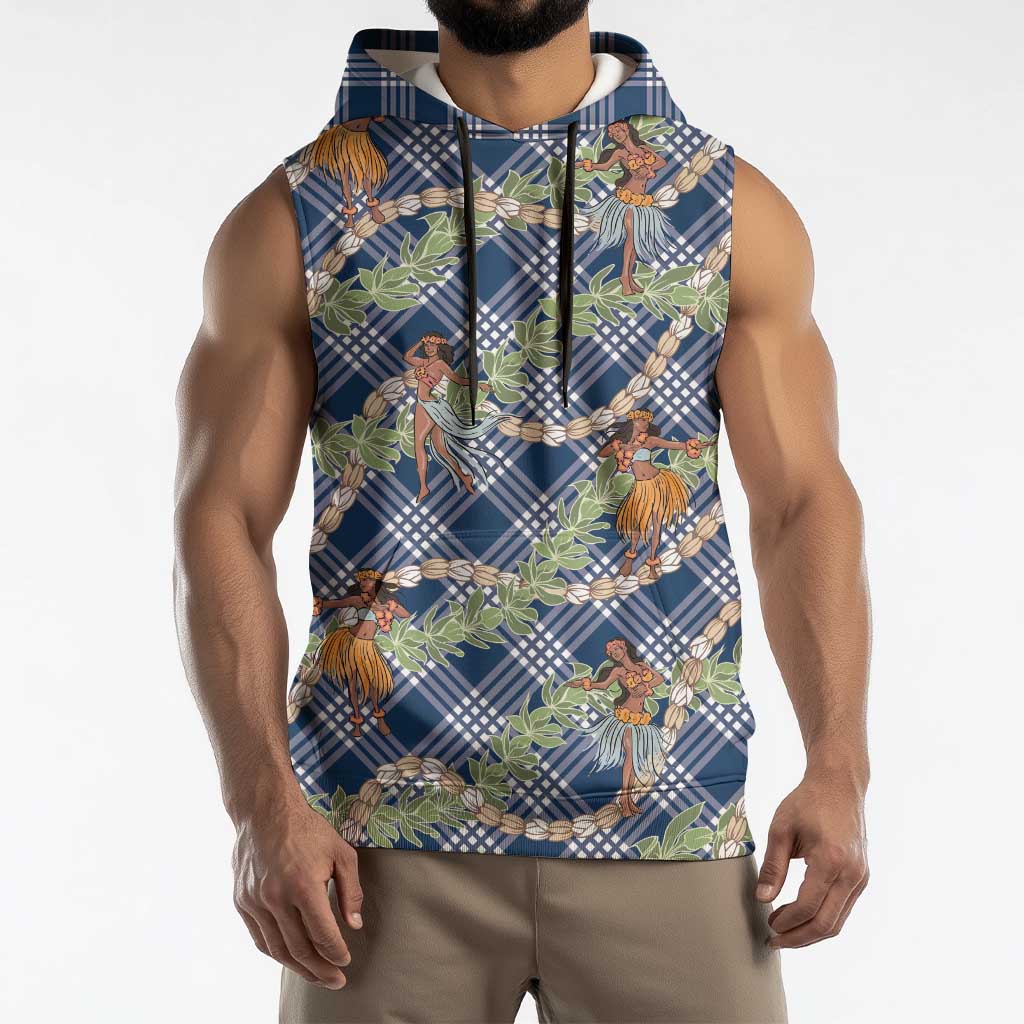Navy Blue Palaka Hula Girls Seamless Hawaii Aloha Sleeveless Hoodie - Polynesian Pride