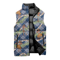 Navy Blue Palaka Hula Girls Seamless Hawaii Aloha Sleeveless Puffer Jacket - Polynesian Pride