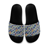 Navy Blue Palaka Hula Girls Seamless Hawaii Aloha Slide Sandals - Polynesian Pride