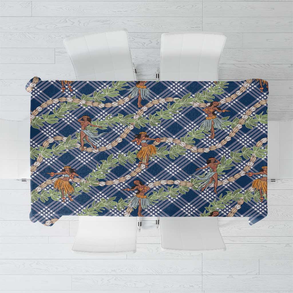 Navy Blue Palaka Hula Girls Seamless Hawaii Aloha Tablecloth - Polynesian Pride