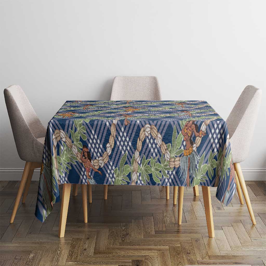 Navy Blue Palaka Hula Girls Seamless Hawaii Aloha Tablecloth LT7 - Polynesian Pride
