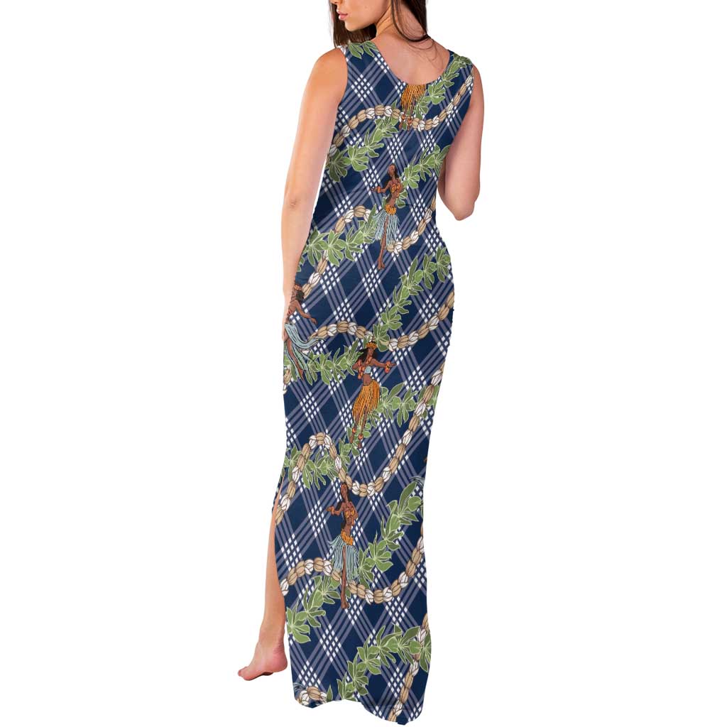 Navy Blue Palaka Hula Girls Seamless Hawaii Aloha Tank Maxi Dress - Polynesian Pride