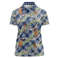 Navy Blue Palaka Hula Girls Seamless Hawaii Aloha Women Polo Shirt - Polynesian Pride