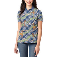 Navy Blue Palaka Hula Girls Seamless Hawaii Aloha Women Polo Shirt - Polynesian Pride