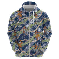 Navy Blue Palaka Hula Girls Seamless Hawaii Aloha Zip Hoodie - Polynesian Pride