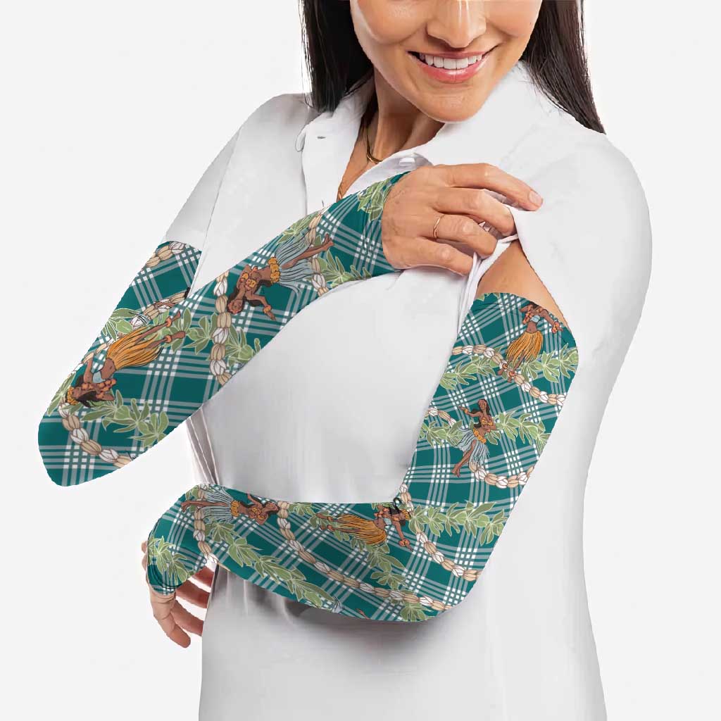 Teal Palaka Hula Girls Seamless Hawaii Aloha Arm Sleeves - Polynesian Pride