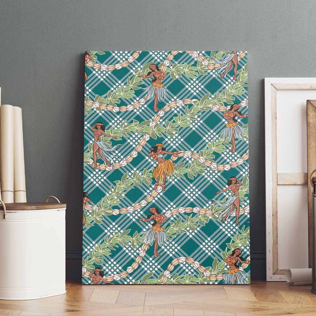 Teal Palaka Hula Girls Seamless Hawaii Aloha Canvas Wall Art - Polynesian Pride
