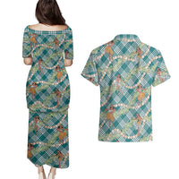 Teal Palaka Hula Girls Seamless Hawaii Aloha Couples Matching Puletasi and Hawaiian Shirt LT7 - Polynesian Pride