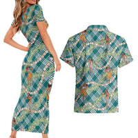 Teal Palaka Hula Girls Seamless Hawaii Aloha Couples Matching Short Sleeve Bodycon Dress and Hawaiian Shirt LT7 - Polynesian Pride