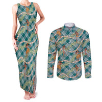 Teal Palaka Hula Girls Seamless Hawaii Aloha Couples Matching Tank Maxi Dress and Long Sleeve Button Shirt LT7 Teal - Polynesian Pride