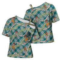 Teal Palaka Hula Girls Seamless Hawaii Aloha Cross Shoulder Shirt - Polynesian Pride