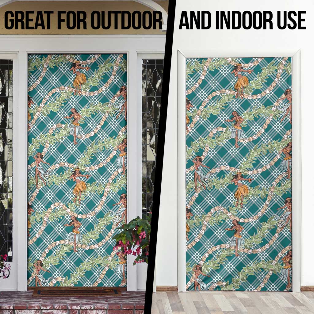 Teal Palaka Hula Girls Seamless Hawaii Aloha Door Cover - Polynesian Pride