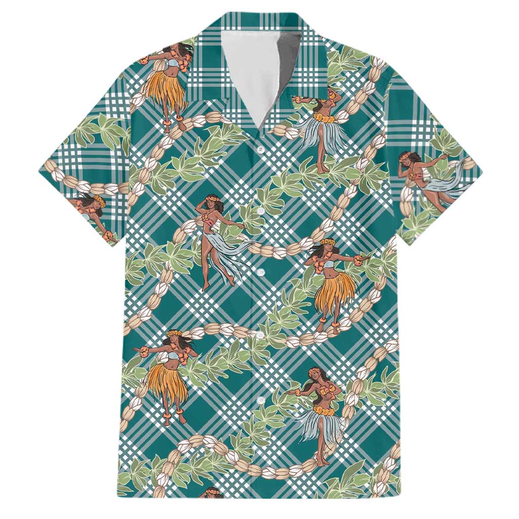 Teal Palaka Hula Girls Seamless Hawaii Aloha Family Matching Long Sleeve Bodycon Dress and Hawaiian Shirt LT7 Dad's Shirt - Short Sleeve Teal - Polynesian Pride