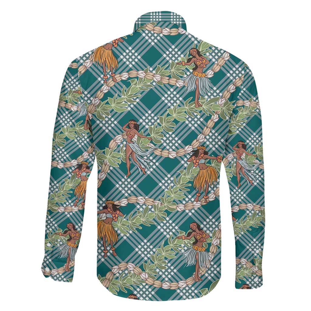 Teal Palaka Hula Girls Seamless Hawaii Aloha Family Matching Long Sleeve Bodycon Dress and Hawaiian Shirt LT7 - Polynesian Pride
