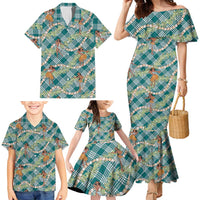 Teal Palaka Hula Girls Seamless Hawaii Aloha Family Matching Mermaid Dress and Hawaiian Shirt LT7 - Polynesian Pride