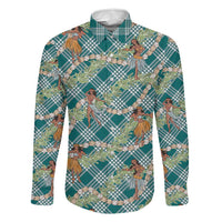 Teal Palaka Hula Girls Seamless Hawaii Aloha Family Matching Mermaid Dress and Hawaiian Shirt LT7 Dad's Shirt - Long Sleeve Teal - Polynesian Pride