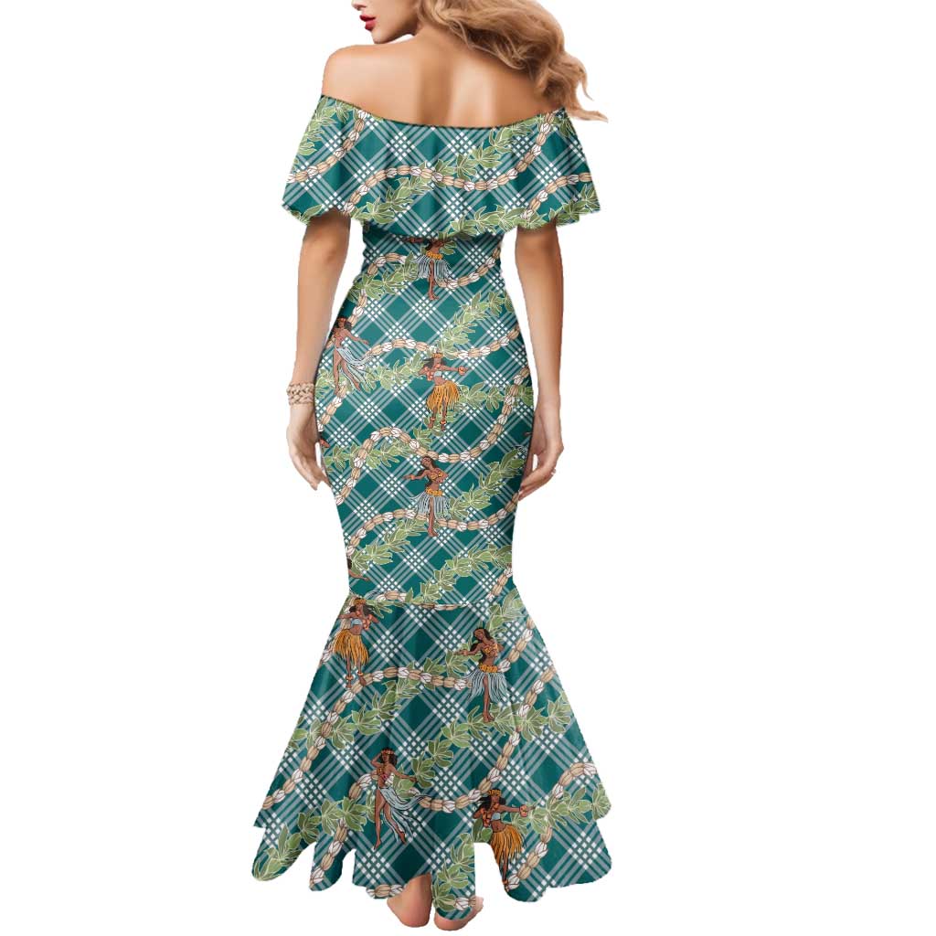 Teal Palaka Hula Girls Seamless Hawaii Aloha Family Matching Mermaid Dress and Hawaiian Shirt LT7 - Polynesian Pride