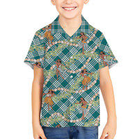 Teal Palaka Hula Girls Seamless Hawaii Aloha Family Matching Off Shoulder Short Dress and Hawaiian Shirt LT7 Son's Shirt Teal - Polynesian Pride