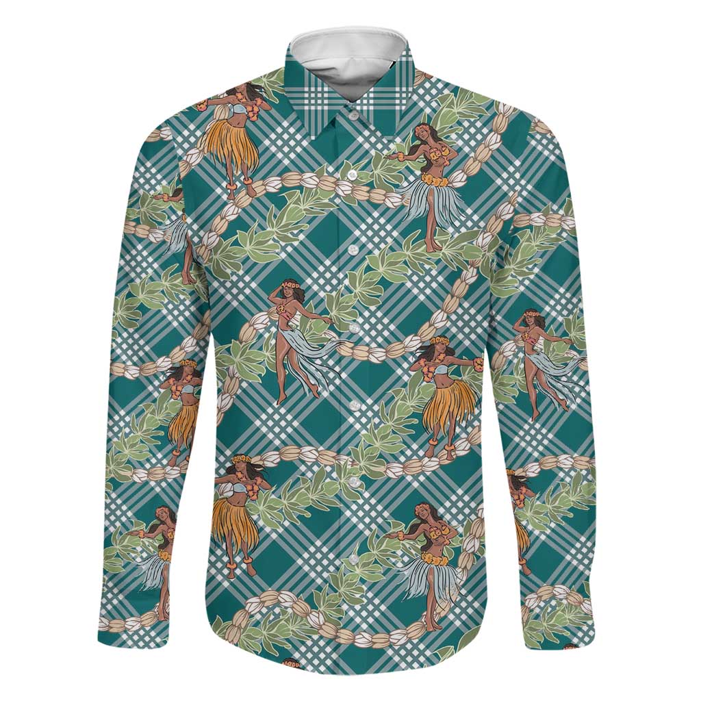 Teal Palaka Hula Girls Seamless Hawaii Aloha Family Matching Summer Maxi Dress and Hawaiian Shirt LT7 Dad's Shirt - Long Sleeve Teal - Polynesian Pride