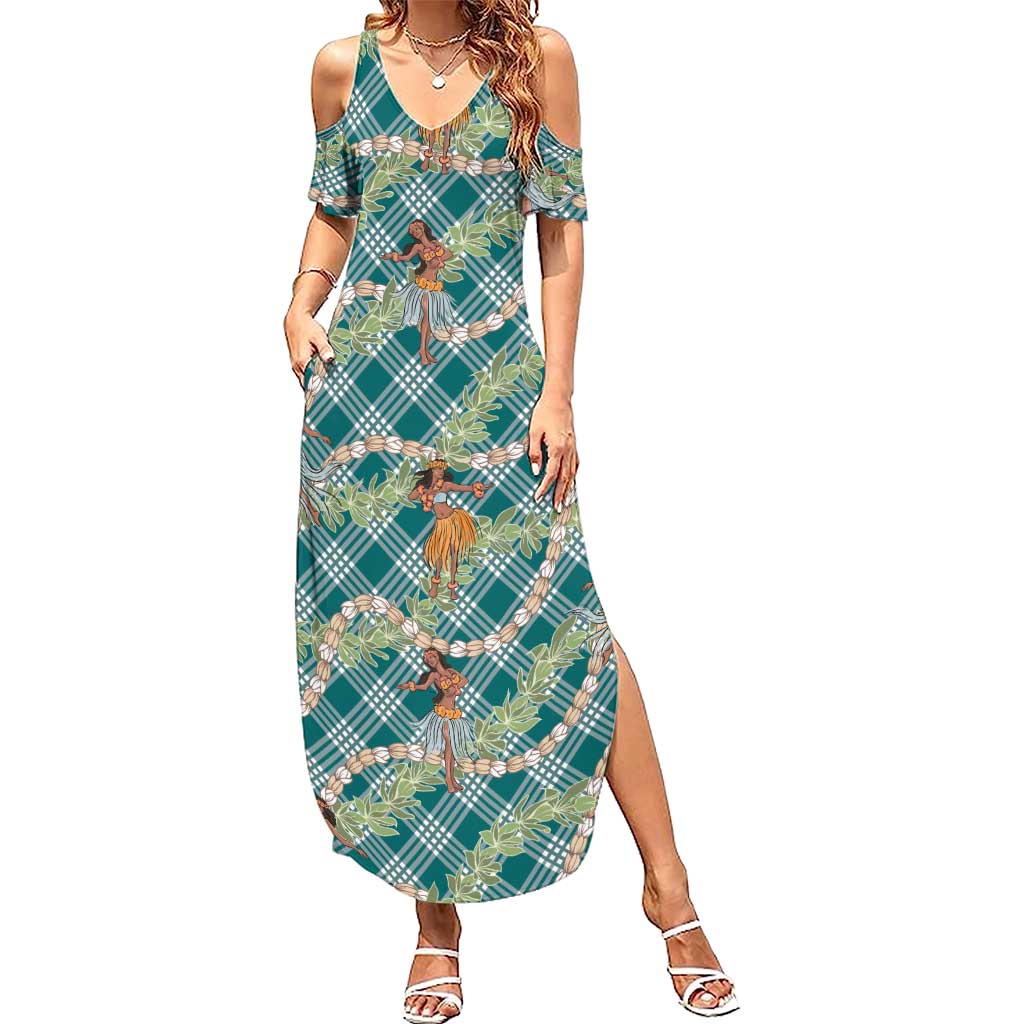 Teal Palaka Hula Girls Seamless Hawaii Aloha Family Matching Summer Maxi Dress and Hawaiian Shirt LT7 Mom's Dress Teal - Polynesian Pride