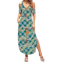 Teal Palaka Hula Girls Seamless Hawaii Aloha Family Matching Summer Maxi Dress and Hawaiian Shirt LT7 Mom's Dress Teal - Polynesian Pride