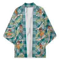 Teal Palaka Hula Girls Seamless Hawaii Aloha Kimono LT7 Unisex Teal - Polynesian Pride