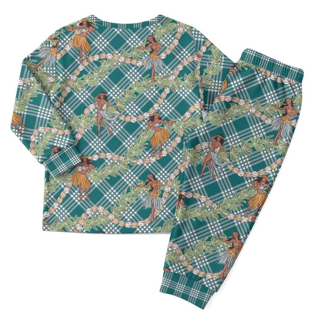 Teal Palaka Hula Girls Seamless Hawaii Aloha Christmas Pajama Set - Polynesian Pride