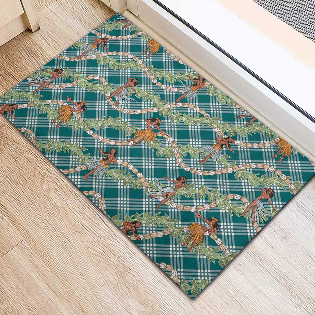 Teal Palaka Hula Girls Seamless Hawaii Aloha Rubber Doormat - Polynesian Pride
