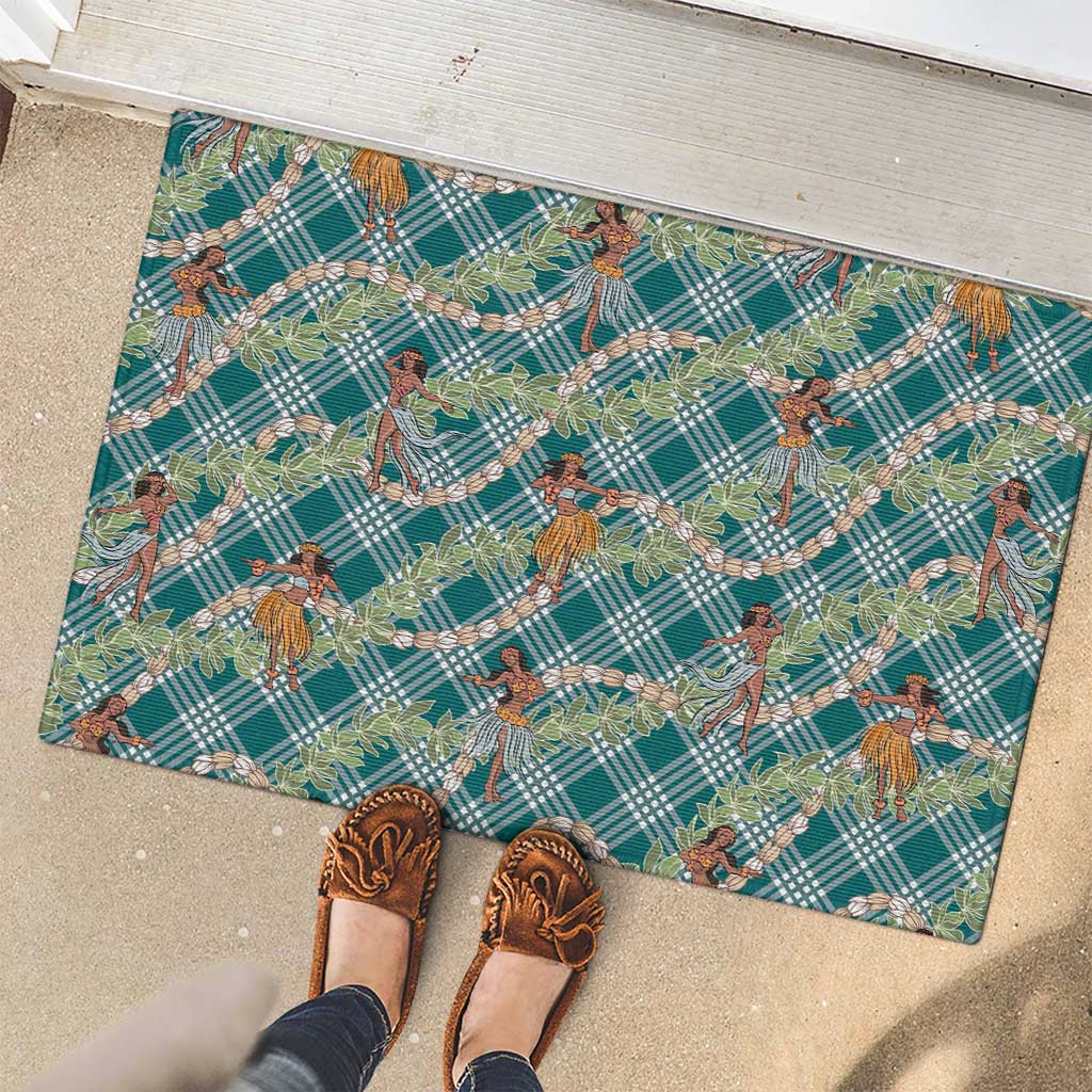 Teal Palaka Hula Girls Seamless Hawaii Aloha Rubber Doormat - Polynesian Pride