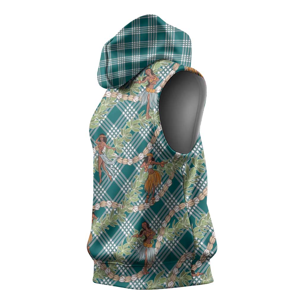 Teal Palaka Hula Girls Seamless Hawaii Aloha Sleeveless Hoodie - Polynesian Pride