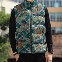 Teal Palaka Hula Girls Seamless Hawaii Aloha Sleeveless Puffer Jacket - Polynesian Pride