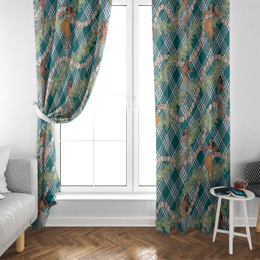 Teal Palaka Hula Girls Seamless Hawaii Aloha Window Curtain - Polynesian Pride