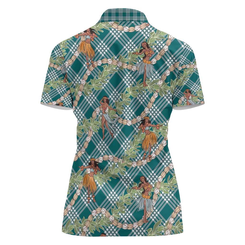 Teal Palaka Hula Girls Seamless Hawaii Aloha Women Polo Shirt - Polynesian Pride