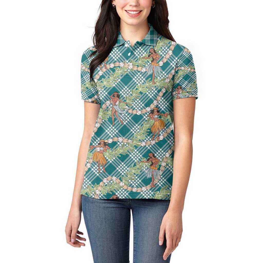 Teal Palaka Hula Girls Seamless Hawaii Aloha Women Polo Shirt - Polynesian Pride