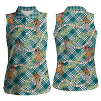 Teal Palaka Hula Girls Seamless Hawaii Aloha Women Sleeveless Polo Shirt LT7 - Polynesian Pride