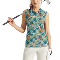Teal Palaka Hula Girls Seamless Hawaii Aloha Women Sleeveless Polo Shirt LT7 - Polynesian Pride