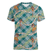 Teal Palaka Hula Girls Seamless Hawaii Aloha Women V-Neck T-Shirt LT7 Female Teal - Polynesian Pride