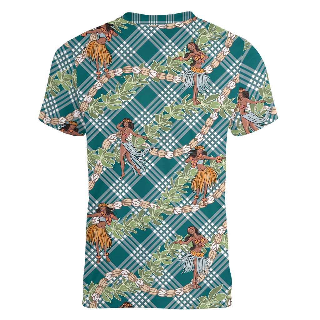 Teal Palaka Hula Girls Seamless Hawaii Aloha Women V-Neck T-Shirt LT7 - Polynesian Pride