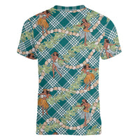 Teal Palaka Hula Girls Seamless Hawaii Aloha Women V-Neck T-Shirt LT7 - Polynesian Pride