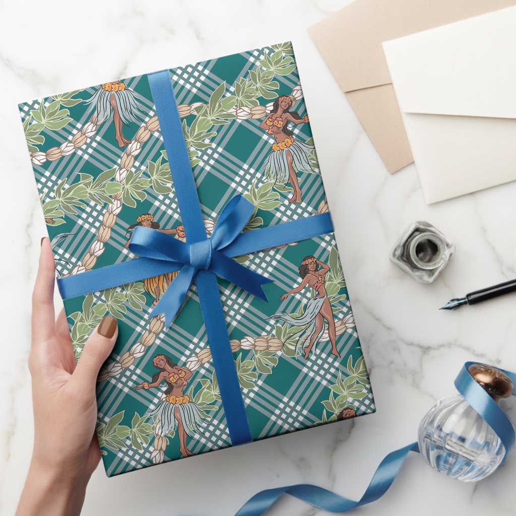 Teal Palaka Hula Girls Seamless Hawaii Aloha Wrapping Paper