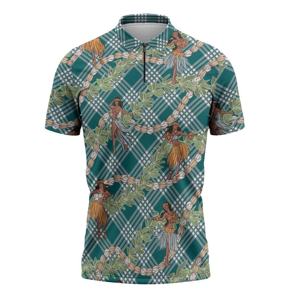 Teal Palaka Hula Girls Seamless Hawaii Aloha Zipper Polo Shirt - Polynesian Pride