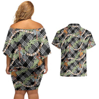 Sable Palaka Hula Girls Seamless Hawaii Aloha Couples Matching Off Shoulder Short Dress and Hawaiian Shirt LT7 - Polynesian Pride