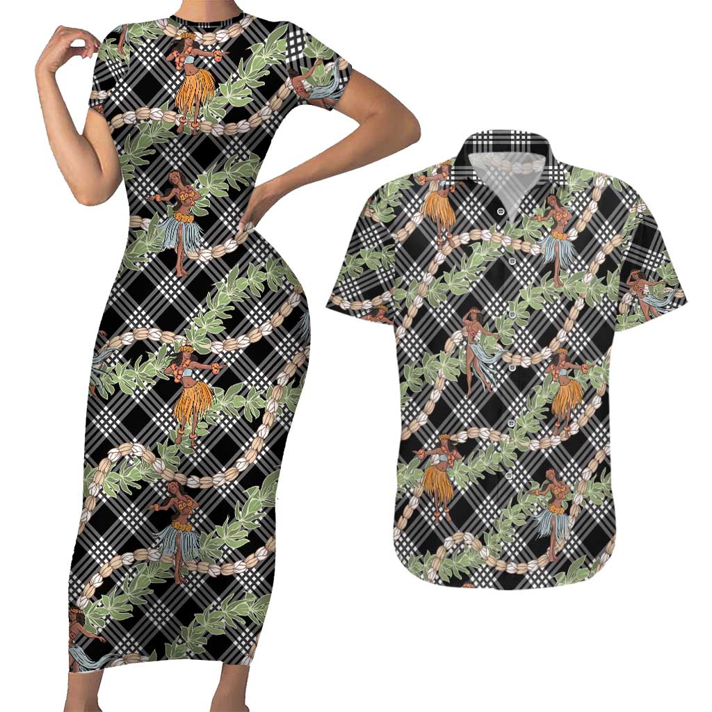 Sable Palaka Hula Girls Seamless Hawaii Aloha Couples Matching Short Sleeve Bodycon Dress and Hawaiian Shirt LT7 Black - Polynesian Pride
