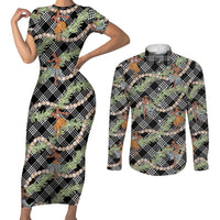 Sable Palaka Hula Girls Seamless Hawaii Aloha Couples Matching Short Sleeve Bodycon Dress and Long Sleeve Button Shirt LT7 Black - Polynesian Pride