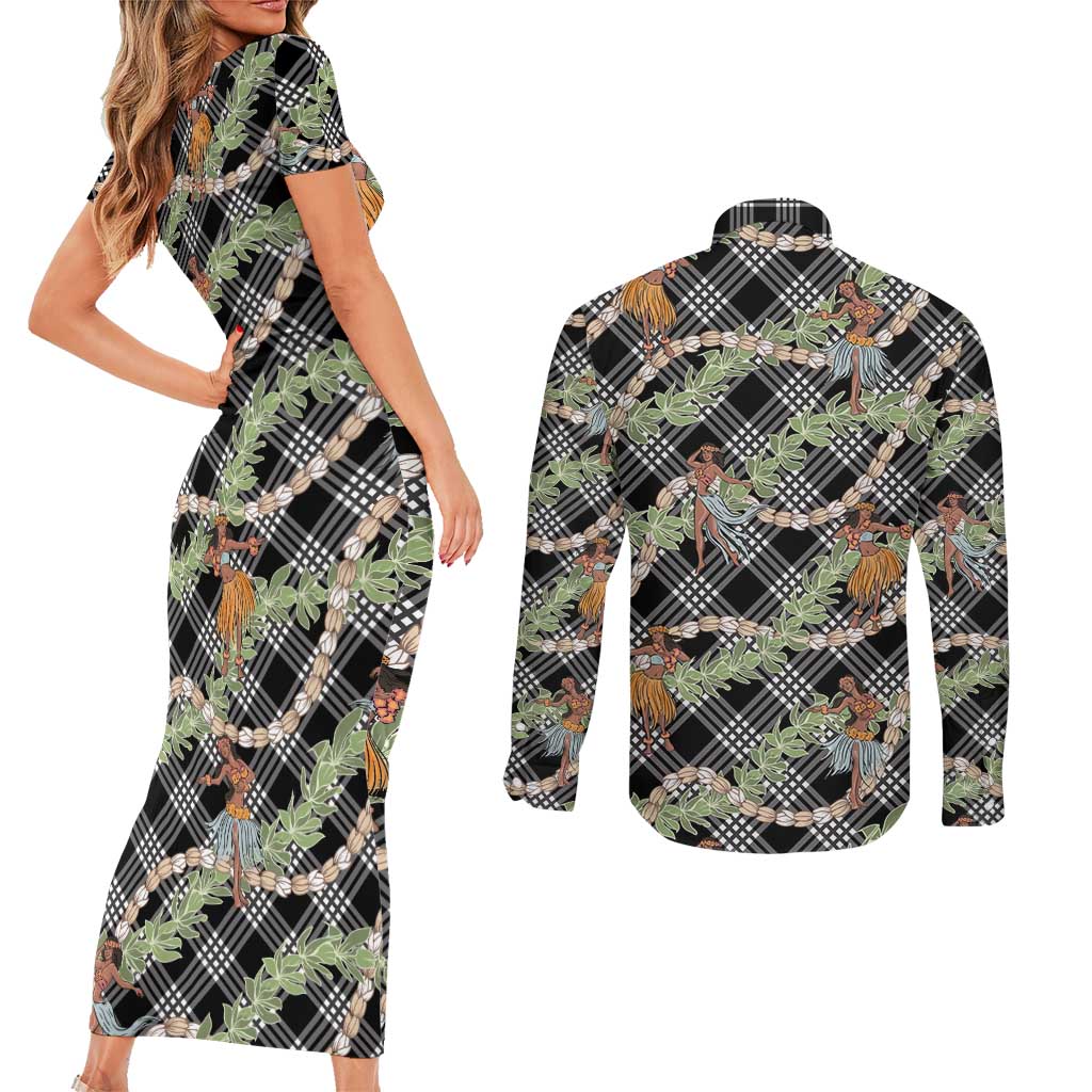 Sable Palaka Hula Girls Seamless Hawaii Aloha Couples Matching Short Sleeve Bodycon Dress and Long Sleeve Button Shirt LT7 - Polynesian Pride