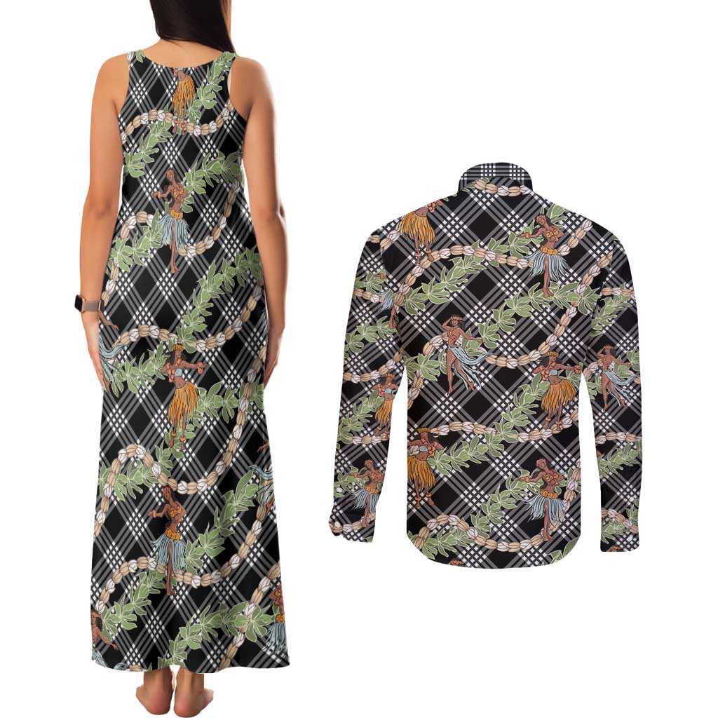 Sable Palaka Hula Girls Seamless Hawaii Aloha Couples Matching Tank Maxi Dress and Long Sleeve Button Shirt LT7 - Polynesian Pride